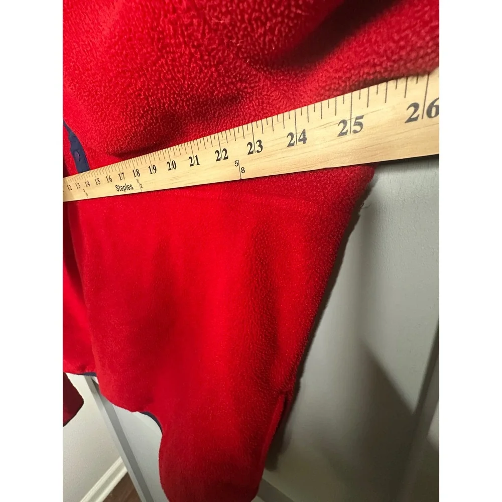 Vintage LL Bean Men's Polartec Fleece Pullover Red Navy Trim Snap Size Large